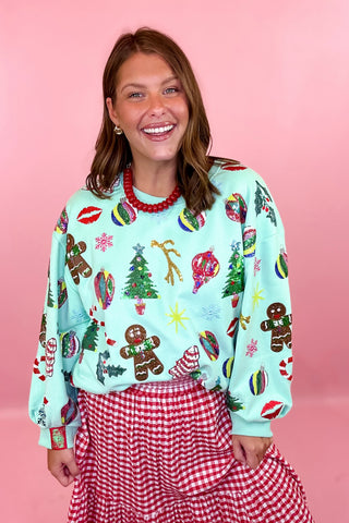 Queen Of Sparkles: Mint Multi Christmas Icons Sweatshirt
