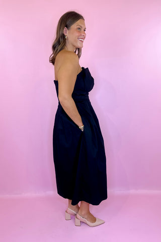 Evening Elegance Strapless Midi Dress - Black