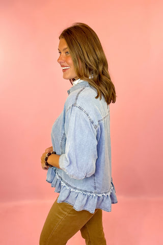Written In Time Ruffle Hem Tencel Denim Top