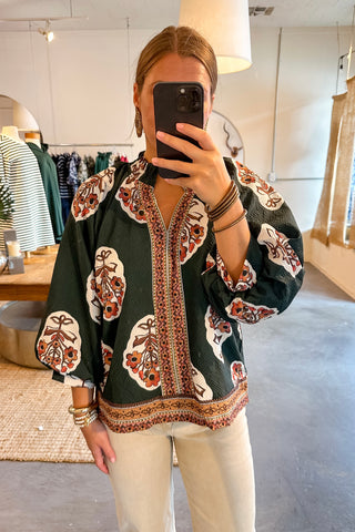Garden Of Dreams Floral Top - Hunter Green