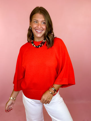 Keeping Cozy Drop Shoulder Sweater - Tomato Red