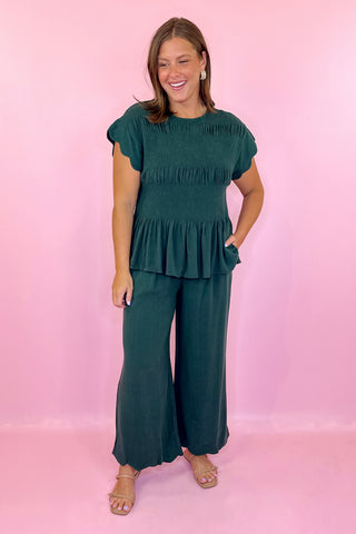 Feel The Breeze Scallop Linen Pant Palm Green