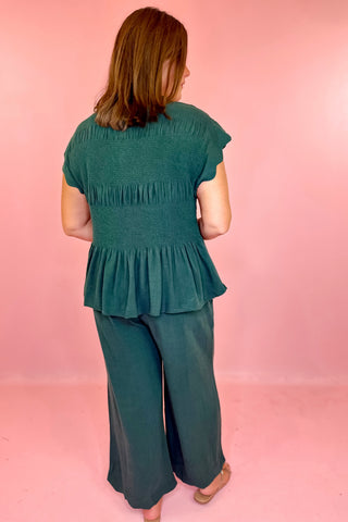 Feel The Breeze Scallop Linen Pant Palm Green