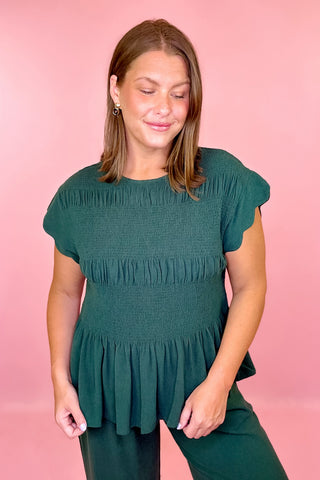 Feel The Breeze Smocked Linen Top Palm Green