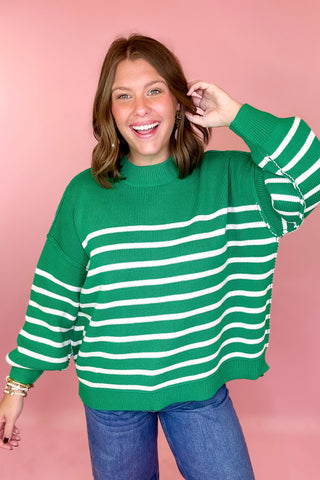 green striped oversized sweater