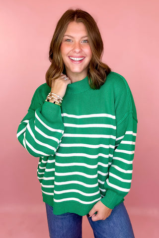 green striped oversized sweater