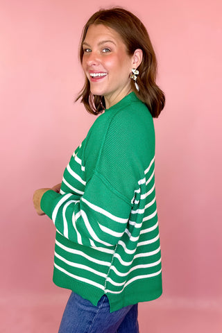 green striped oversized sweater
