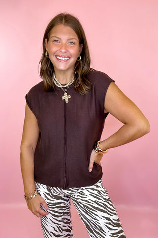 Feeling Centered Sleeveless Sweater Top Brown