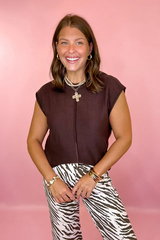 Feeling Centered Sleeveless Sweater Top Brown