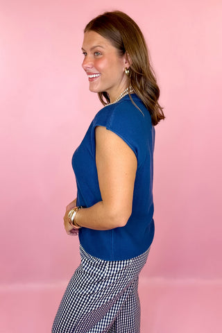 Feeling Centered Sleeveless Sweater Top Navy