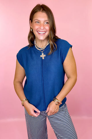 Feeling Centered Sleeveless Sweater Top Navy