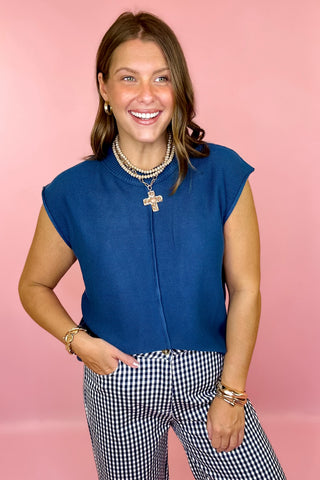 Feeling Centered Sleeveless Sweater Top Navy