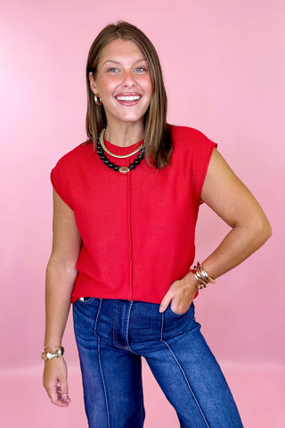 Feeling Centered Sleeveless Sweater Top Red