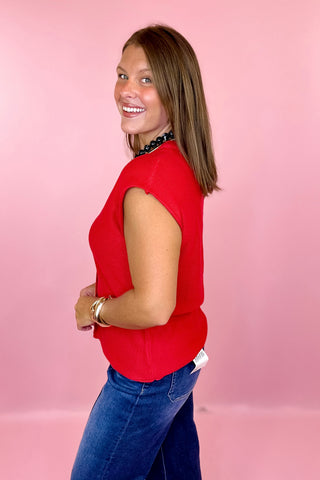 Feeling Centered Sleeveless Sweater Top Red