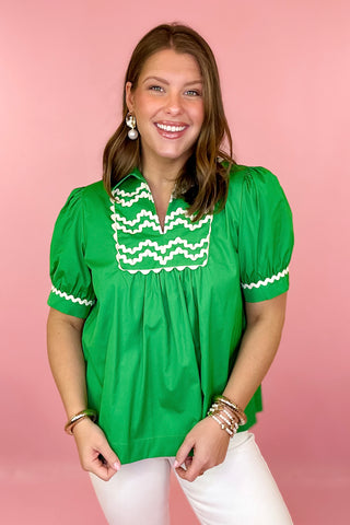 Ric-Rac Trim Top Kelly Green