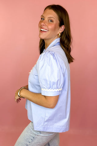  Ric-Rac Trim Top Sky Blue