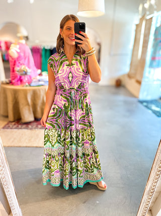 Purple Floral Midi Dress Olive