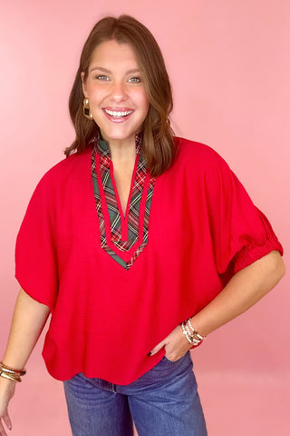 red plaid top