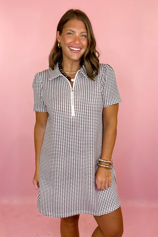  Gingham Mini Dress - Brown