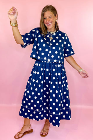 Navy Polka Dot Midi Skirt Set