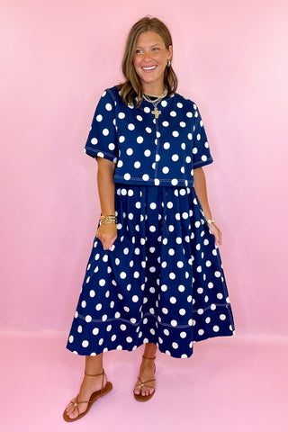 Polka Dot Midi Skirt Set Navy