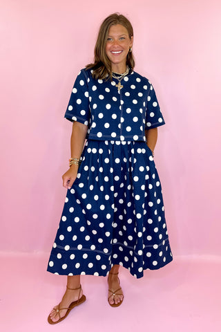 Polka Dot Midi Skirt Set Navy