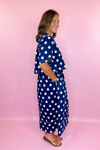 Polka Dot Midi Skirt Set Navy