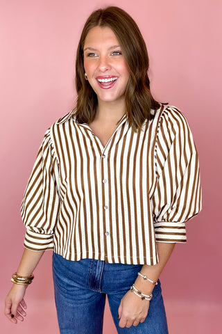 brown striped top