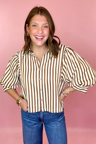 brown striped top