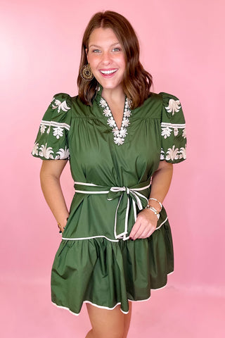 green embroidered dress