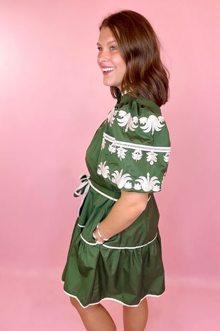 green embroidered dress