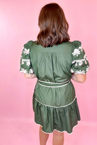 green embroidered dress
