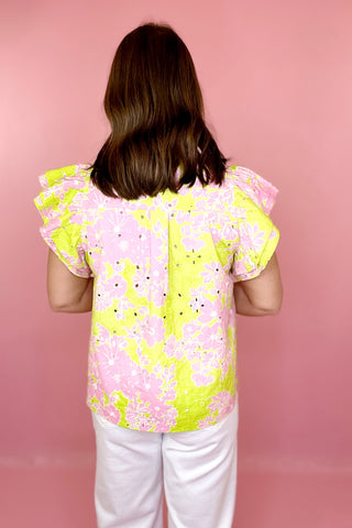 Floral Eyelet Top Apple Green/Pink