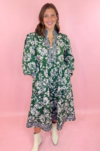 green floral midi dress