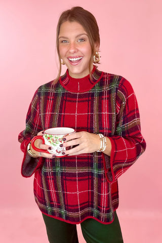 red plaid sweater