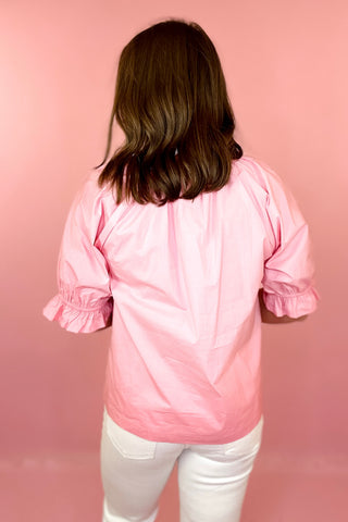 Floral Delight Embroidered Top Pink