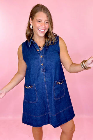 For The Moment Sleeveless Denim Mini Dress Denim