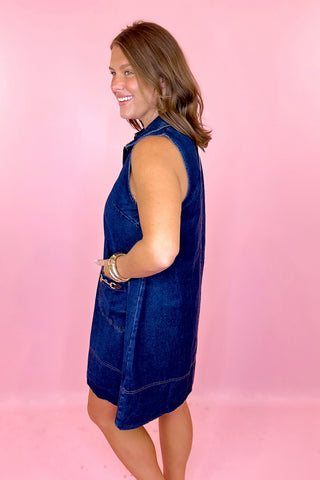 For The Moment Sleeveless Denim Mini Dress Denim