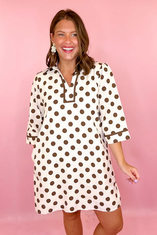  Polka Dot Mini Dress  Brown