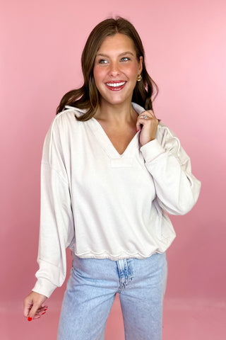 French Terry Collared Pullover Beige