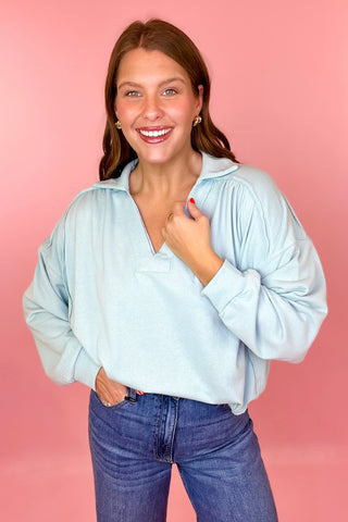 French Terry Collared Pullover Seafoam