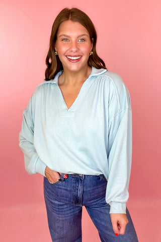 French Terry Collared Pullover Seafoam