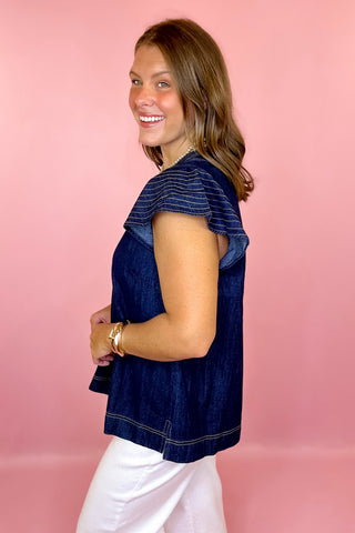 Fresh Air Feeling Denim Top Dark Denim