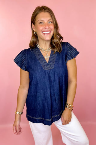 Fresh Air Feeling Denim Top Dark Denim
