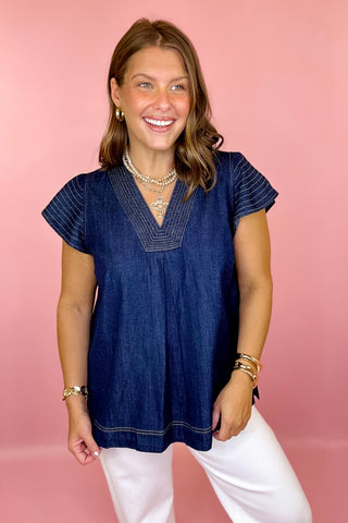 Fresh Air Feeling Denim Top Dark Denim