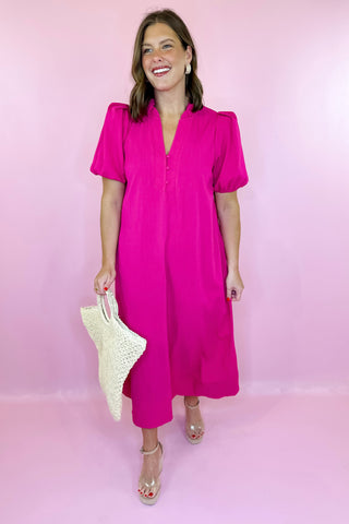 Fresh Air Midi Dress Hot Pink