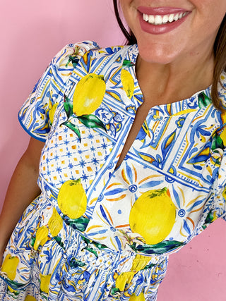 Fresh Squeeze Lemon Midi Dress Blue/Yellow