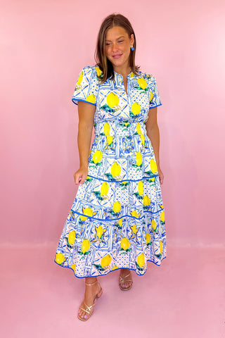 Fresh Squeeze Lemon Midi Dress Blue/Yellow