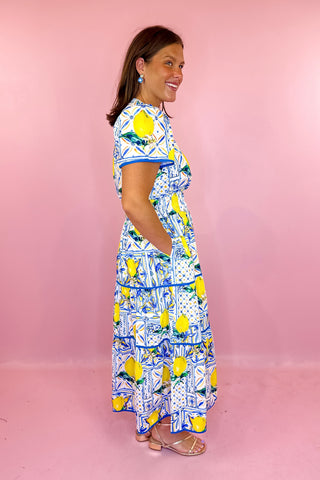 Fresh Squeeze Lemon Midi Dress Blue/Yellow