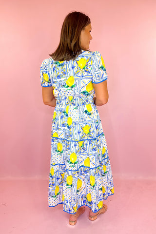 Fresh Squeeze Lemon Midi Dress Blue/Yellow
